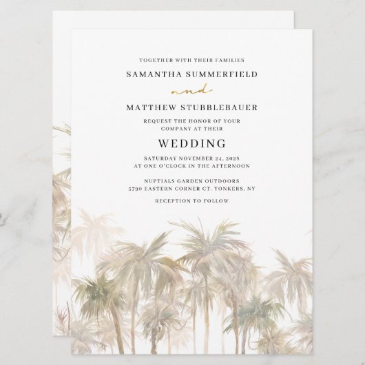 Palm Trees Waterverf Moderne bruiloft Kaart (Voorkant / Achterkant)