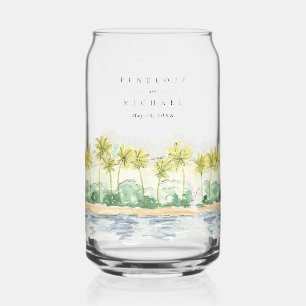 Palm Trees Waterverf Strand Tropische bruiloft Blikvorm Glas