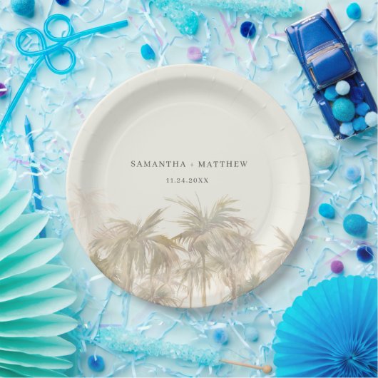 Palm Trees Waterverf Tan Coastal Wedding Papieren Bordje (Feest)
