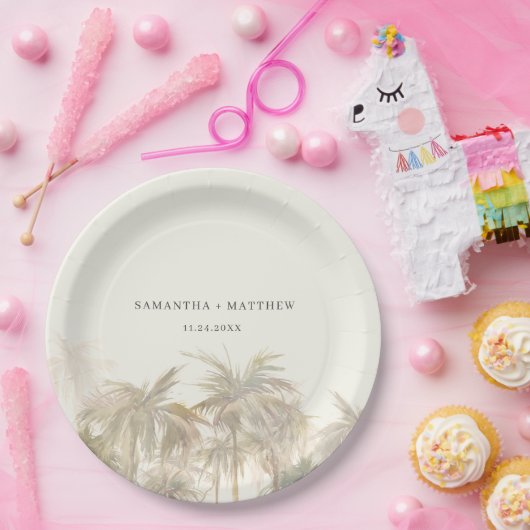 Palm Trees Waterverf Tan Coastal Wedding Papieren Bordje (Feest)