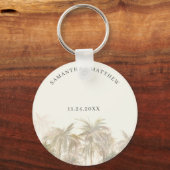 Palm Trees Waterverf Tan Coastal Wedding Sleutelhanger (Voorkant)