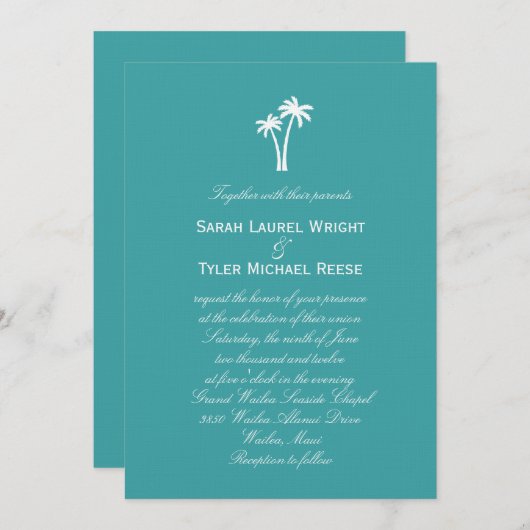 Palm Trees Wedding Invitation Kaart (Voorkant / Achterkant)