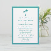 Palm Trees Wedding Invitation - White/Aqua Kaart (Staand voorkant)