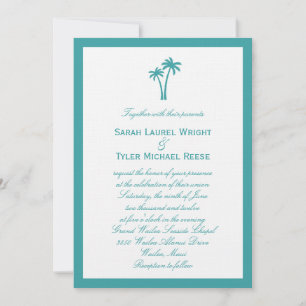 Palm Trees Wedding Invitation - White/Aqua Kaart