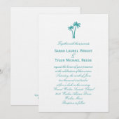 Palm Trees Wedding Invitation - White/Aqua Kaart (Voorkant / Achterkant)