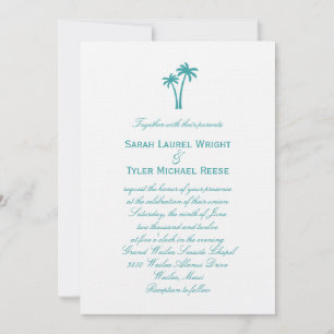 Palm Trees Wedding Invitation - White/Aqua Kaart