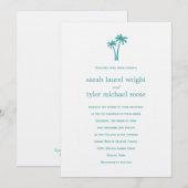 Palm Trees Wedding Invitation - White/Aqua Kaart (Voorkant / Achterkant)