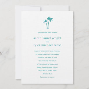 Palm Trees Wedding Invitation - White/Aqua Kaart