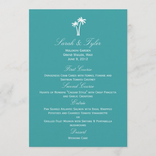 Palm Trees Wedding Menu Card (Voorkant)