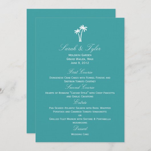 Palm Trees Wedding Menu Card (Voorkant / Achterkant)