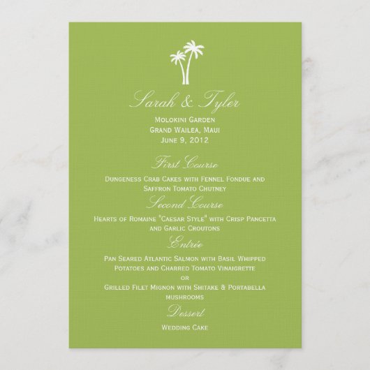 Palm Trees Wedding Menu Card - Limoen (Voorkant)
