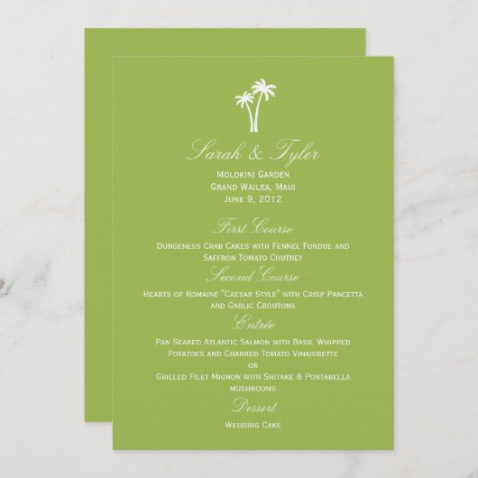 Palm Trees Wedding Menu Card - Limoen (Voorkant / Achterkant)