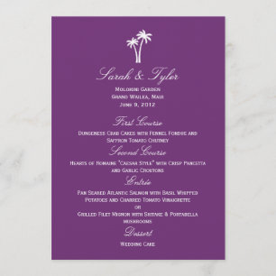 Palm Trees Wedding Menu Card - Paars