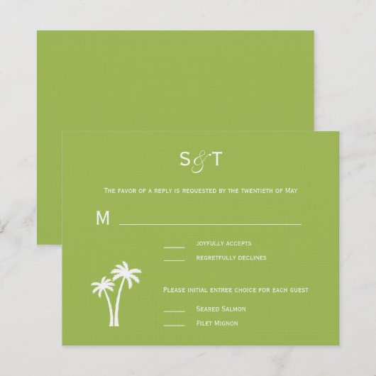 Palm Trees Wedding RSVP Card - Limoen (Voorkant / Achterkant)