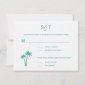 Palm Trees Wedding RSVP Card - White/Aqua Kaartje (Voorkant)