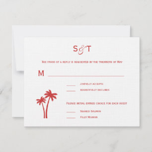Palm Trees Wedding RSVP-kaart - wit/rood RSVP Kaartje