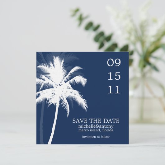 Palm Trees Wedding Save the Date (Staand voorkant)