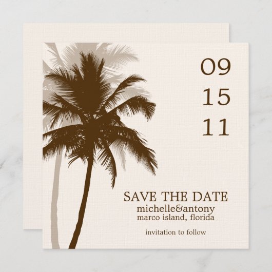Palm Trees Wedding Save the Date (Voorkant / Achterkant)