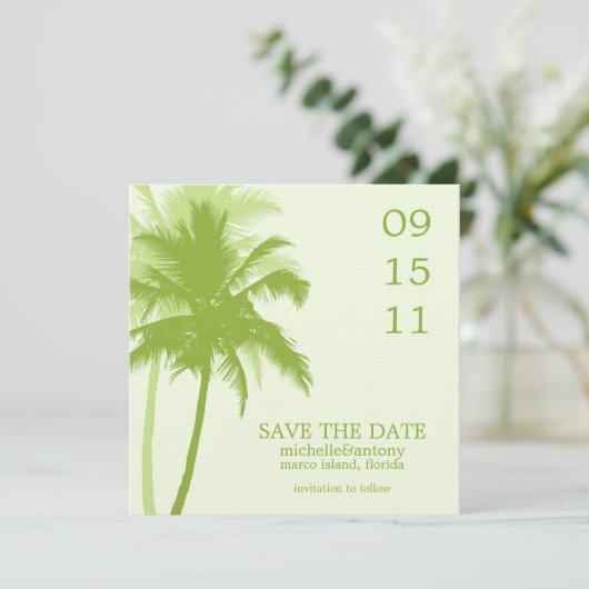 Palm Trees Wedding Save the Date (Staand voorkant)