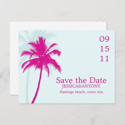 Palm Trees Wedding Save the Date Aankondigingskaart (Voorkant / Achterkant)