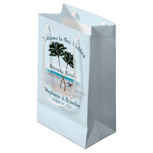 Palm Trees Wedding Welcome Paper Bags Klein Cadeauzakje (Voorkant Gekanteld)
