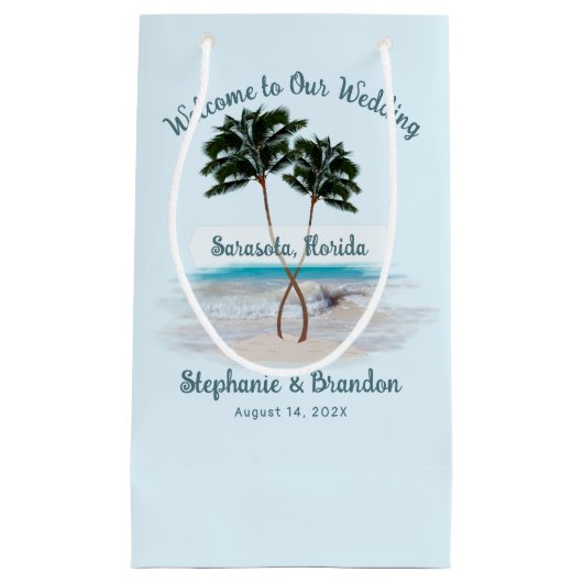 Palm Trees Wedding Welcome Paper Bags Klein Cadeauzakje (Voorkant)
