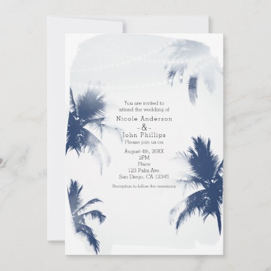 Palm Trees White Beachy Chic Wedding Invitations Kaart (Voorkant)