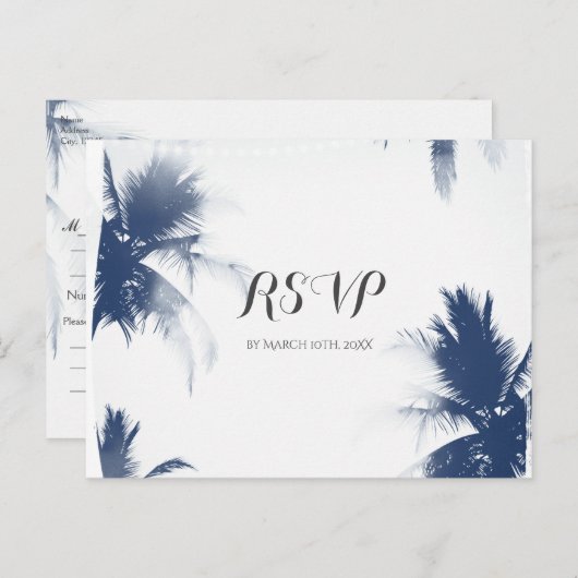 Palm Trees White Glamor Chic Modern Tropical RSVP Uitnodiging Briefkaart (Voorkant / Achterkant)