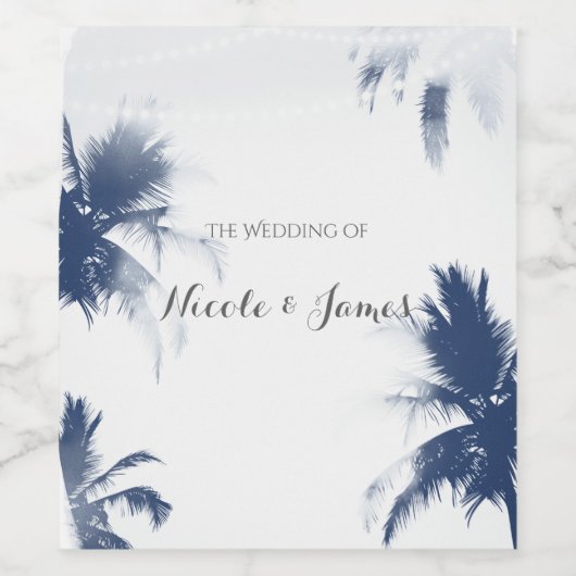 Palm Trees White Glamour Chic Modern Tropical Wine Wijn Etiket (Enkel label)