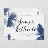 Palm Trees White Glamour Modern Save the Date Aankondigingskaart (Voorkant / Achterkant)