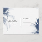 Palm Trees White Glamour Modern Save the Date Aankondigingskaart (Achterkant)
