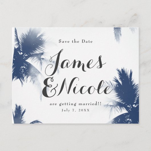 Palm Trees White Glamour Modern Save the Date Aankondigingskaart (Voorkant)