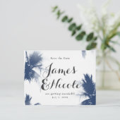 Palm Trees White Glamour Modern Save the Date Aankondigingskaart (Staand voorkant)