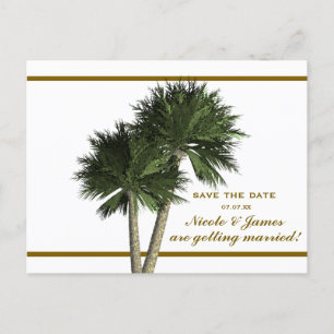 Palm Trees White & Gold Elegant Save the Date Kaar Aankondigingskaart