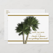 Palm Trees White & Gold Elegant Save the Date Kaar Aankondigingskaart (Voorkant / Achterkant)