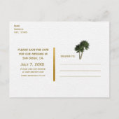 Palm Trees White & Gold Elegant Save the Date Kaar Aankondigingskaart (Achterkant)