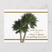 Palm Trees White & Gold Elegant Save the Date Kaar Aankondigingskaart (Voorkant)