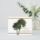 Palm Trees White & Gold Elegant Save the Date Kaar Aankondigingskaart (Staand voorkant)