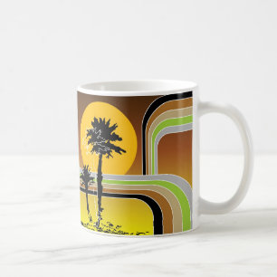 Palm Trepical Retro Beach Sunset Stripes Mod Koffiemok
