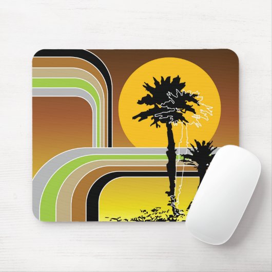 Palm Trepical Retro Beach Sunset Stripes Mod Muismat (Met muis)