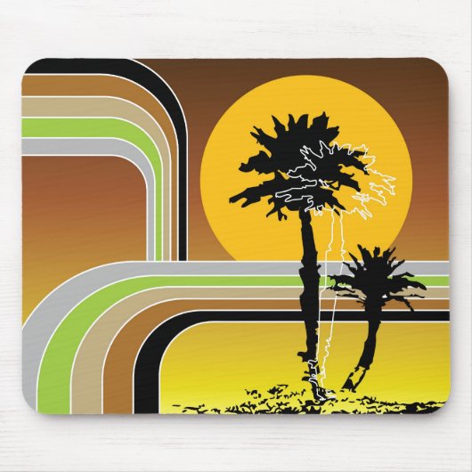 Palm Trepical Retro Beach Sunset Stripes Mod Muismat (Voorkant)
