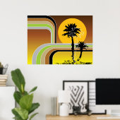 Palm Trepical Retro Beach Sunset Stripes Mod Poster (Thuiskantoor)