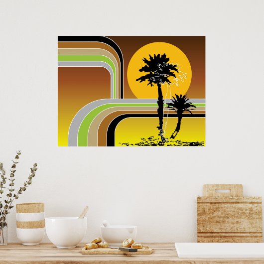 Palm Trepical Retro Beach Sunset Stripes Mod Poster (Keuken)