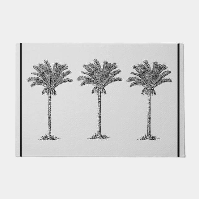 Palm Trepical Simple Elegant Beach Black Deurmat (Voorkant)