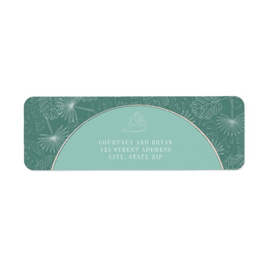 Palm Tropical Aqua Seashell Beach Wedding Etiket (Voorkant)