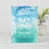 Palm Tropical Blue Ombre Sweet 16 Pool Party Kaart (Staand voorkant)