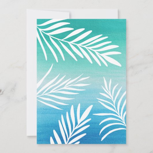 Palm Tropical Blue Ombre Sweet 16 Pool Party Kaart (Achterkant)