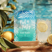 Palm Tropical Blue Ombre Sweet 16 Pool Party Kaart