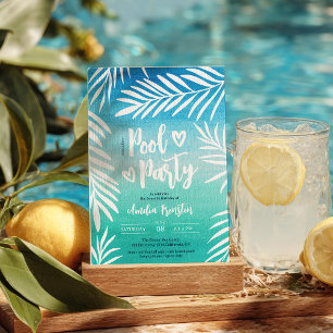 Palm Tropical Blue Ombre Sweet 16 Pool Party Kaart