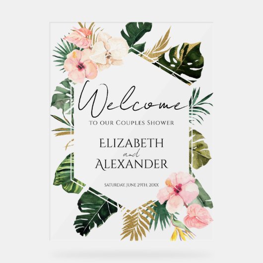 Palm Tropical Couples Douche Acryl Welkom Teken Bord (Voorkant)